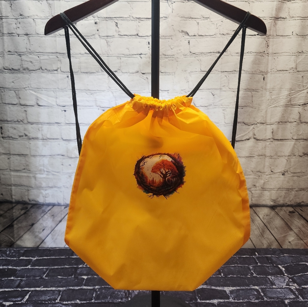 NEW Swag bag yellow with a multicolor graphic design tree forest